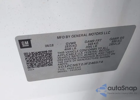 2018 Chevrolet Malibu 1Fl from USA, damaged, VIN 1G1ZC5ST2JF246574